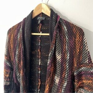 Jessica Simpson Fringe Cardigan Sweater Womens M Purple Dark Neutrals Boho EUC